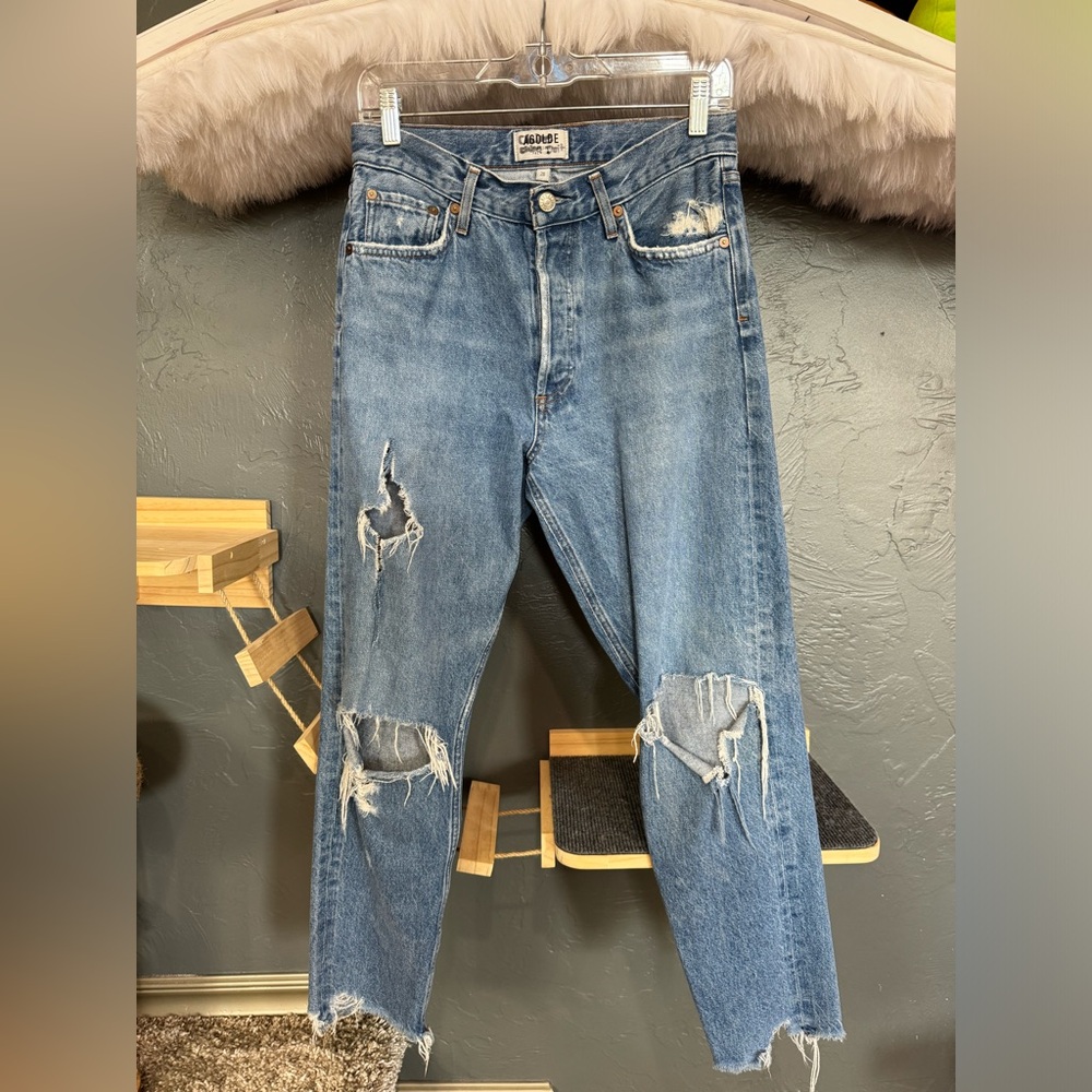 Agolde High Rise Distressed Blue Jeans